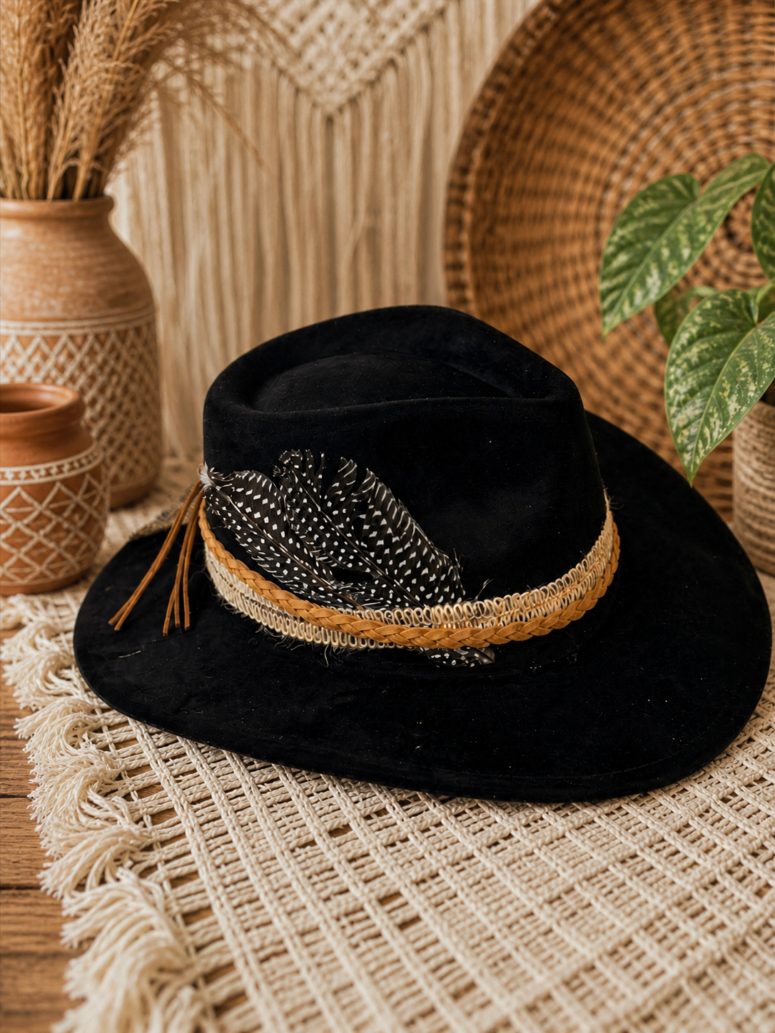 Hand made black wide brim fedora