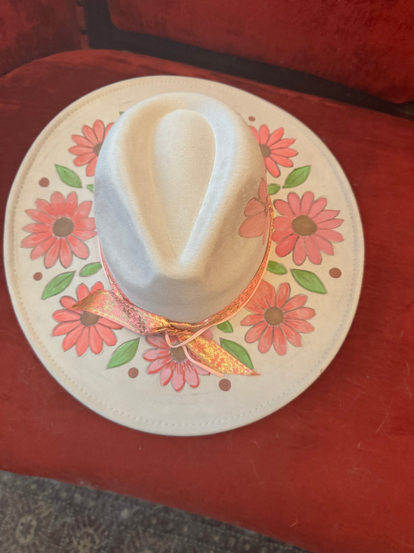 Floral design hat hand painted