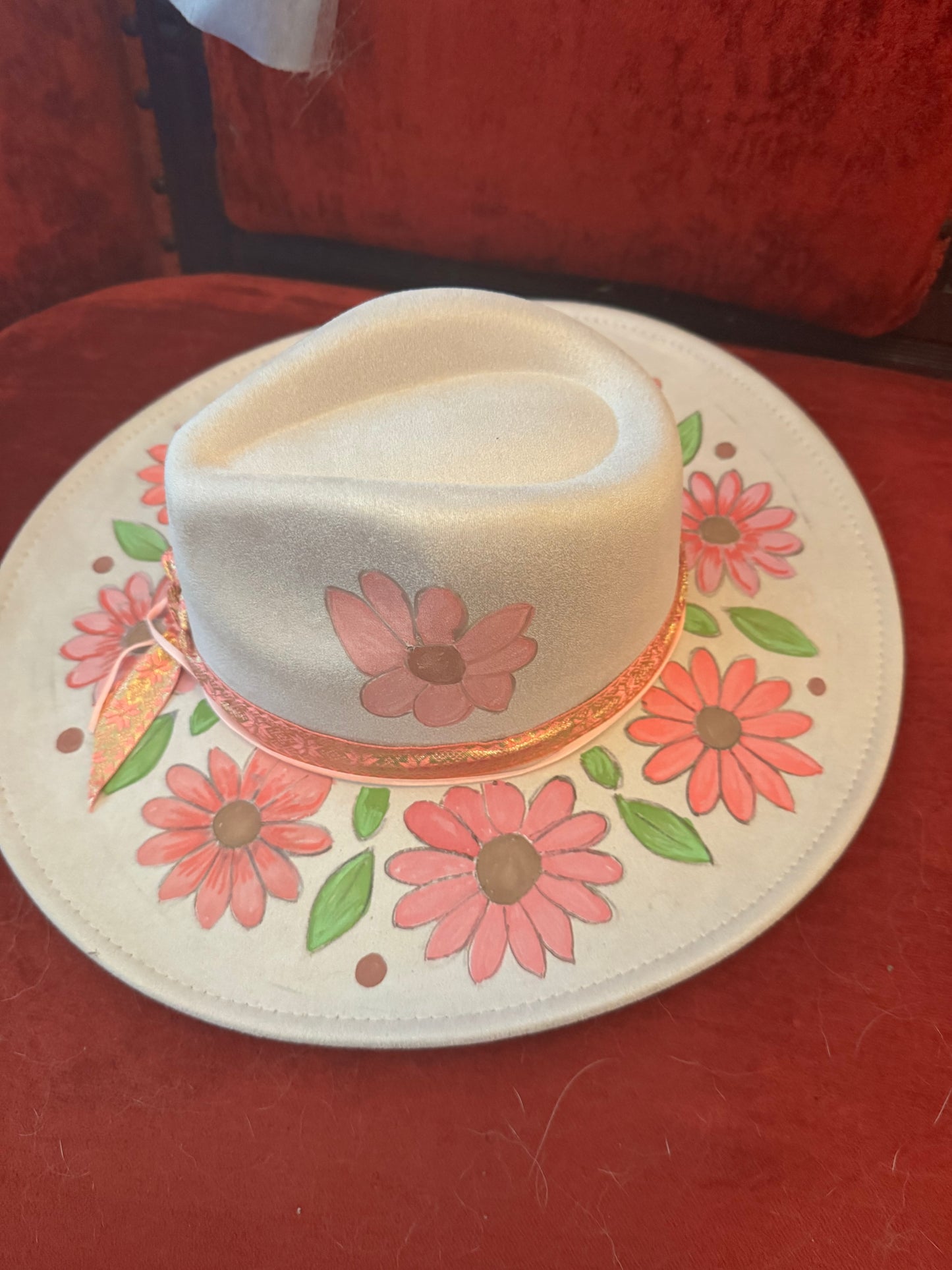 Floral design hat hand painted