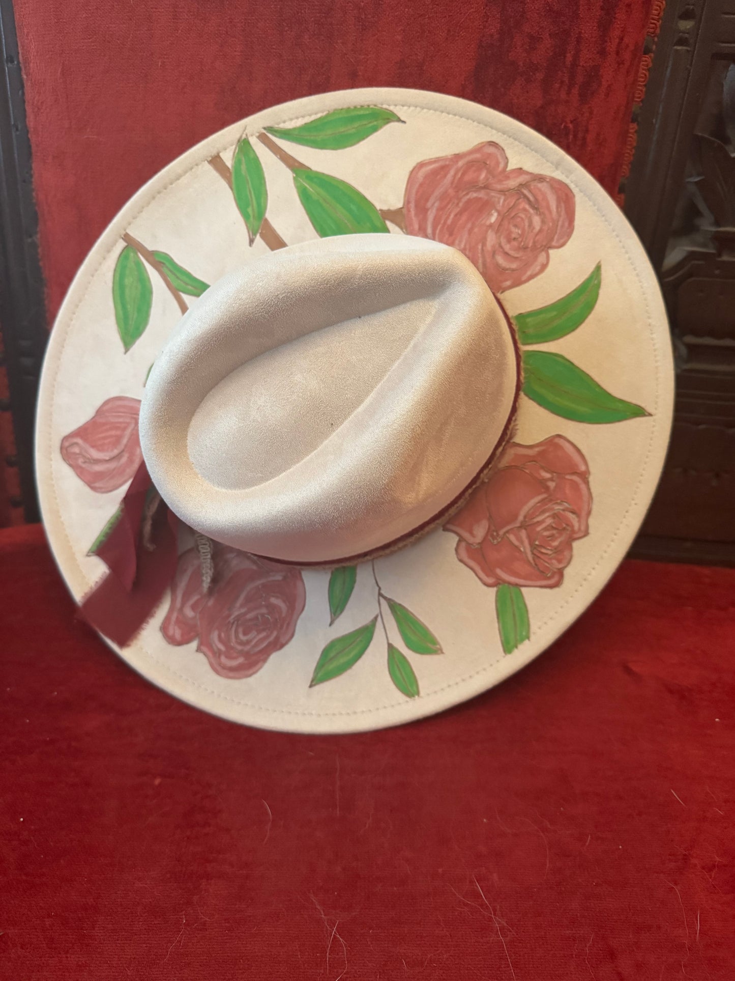 Hand painted hat with rose detail