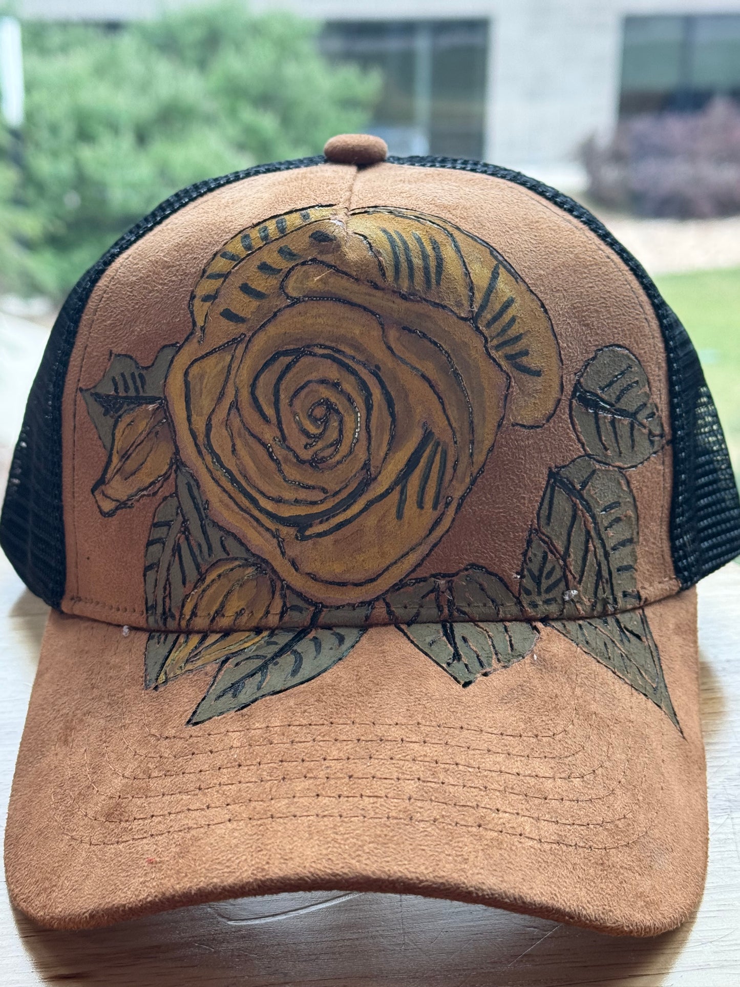 Yellow Rose Hand Painted Cap
