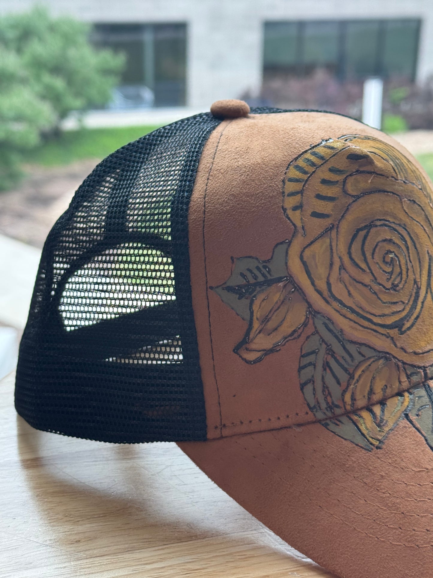 Yellow Rose Hand Painted Cap